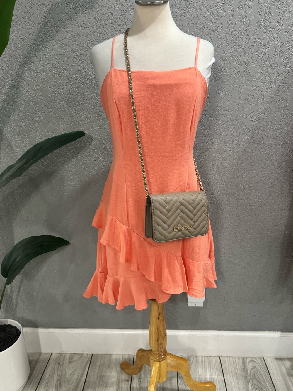 miami Coral Tiered Ruffle Mini Dress